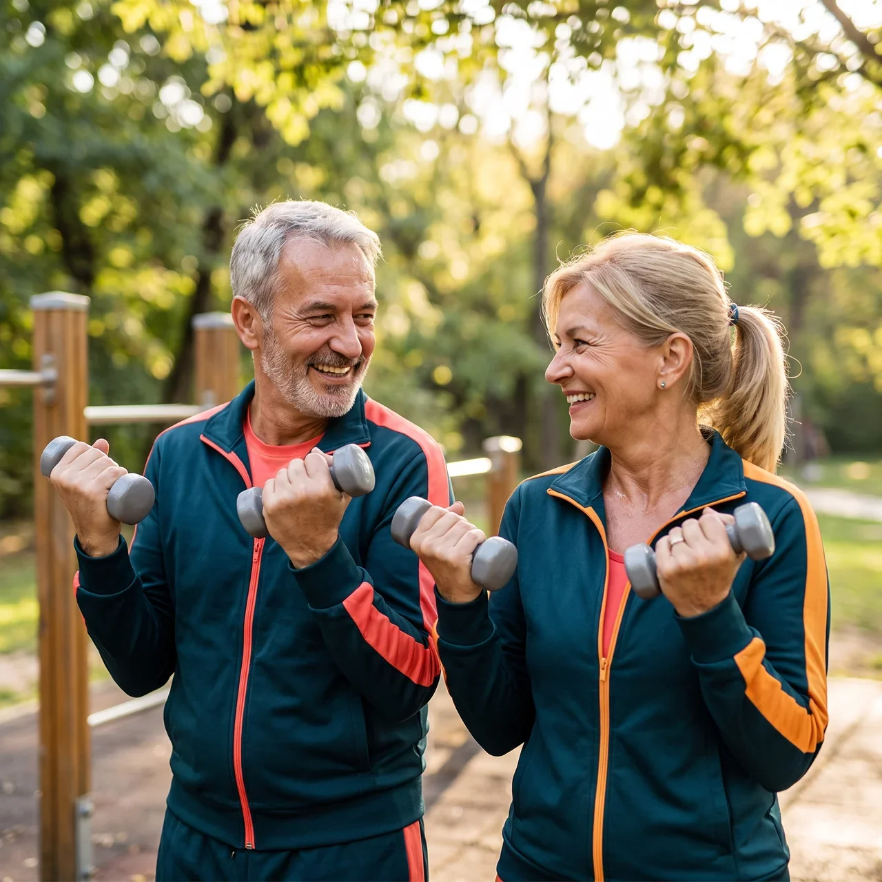 A couple exercising outdoors in Lakeland after a course of chiropractic care