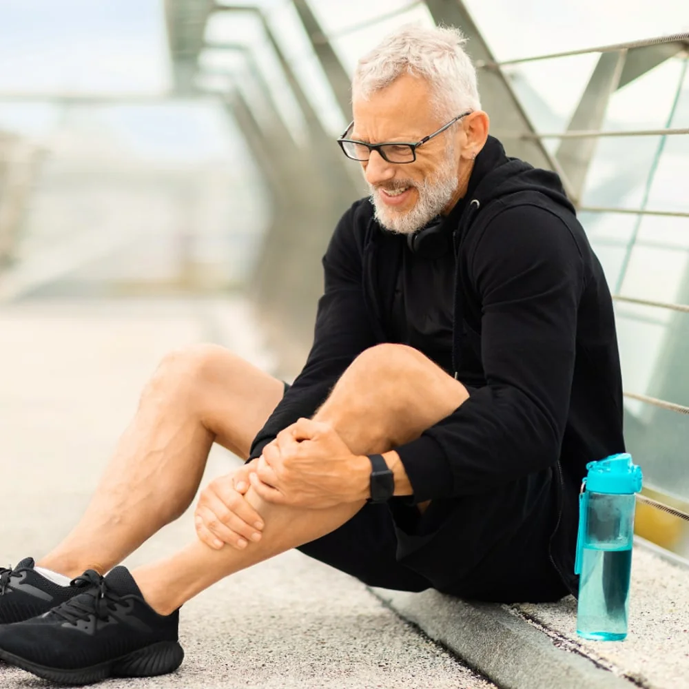 Acoustic wave therapy applied to a patient knee at the ChiroMed clinic